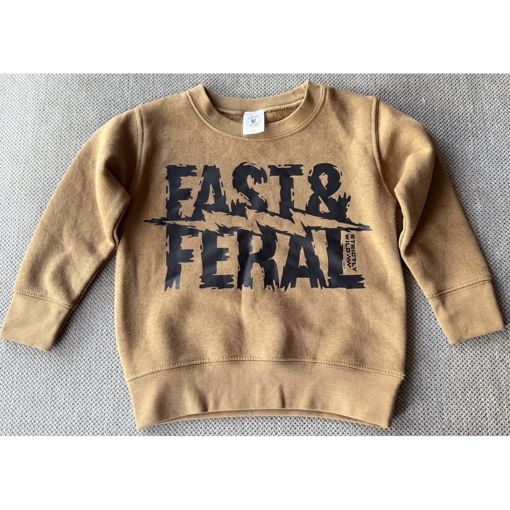 Strictly Wild 2T Fast & Feral Sweatshirt Tan Graphic Toddler Pullover Fleece